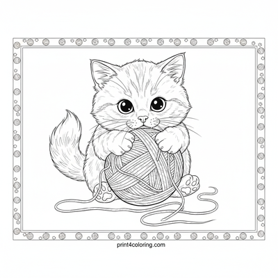 The Great Yarn Tangle: A Kitten's Epic Battle - free printable coloring page