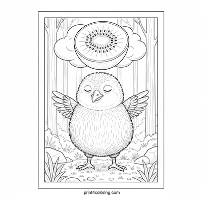 Kiwi Bird's Flight Dream: A Whimsical Forest Portrait - free printable coloring page