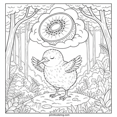 Kiwi's Woodland Flight Dream - free printable coloring page