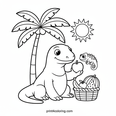Komodo Dragon's Fruity Friendship Picnic - free printable coloring page