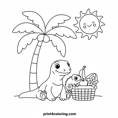 Komodo Dragon's Tropical Picnic - free printable coloring page