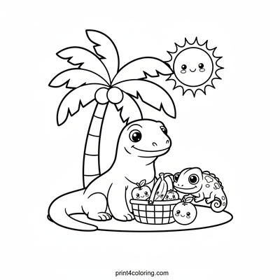 Komodo Dragon's Fruity Friendship Picnic - free printable coloring page