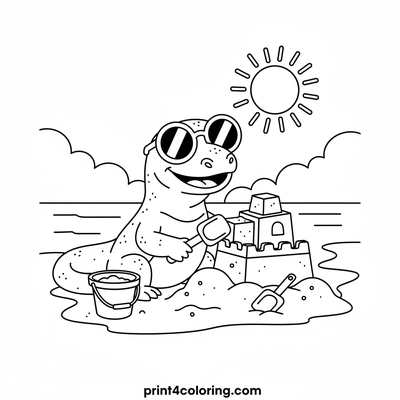 Smiling Komodo's Sunny Sandcastle - free printable coloring page