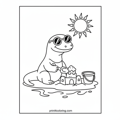 Komodo Dragon's Sunny Sandcastle Fun - free printable coloring page