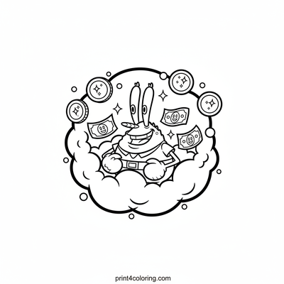 Mr. Krabs' Golden Treasure Dream - free printable coloring page