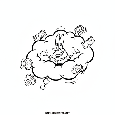Mr. Krabs' Golden Treasure Dream - free printable coloring page