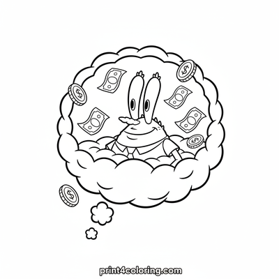 Mr. Krabs' Cozy Coin Dream - free printable coloring page