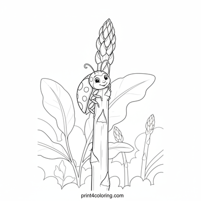 Ladybug's Asparagus Ascent - free printable coloring page