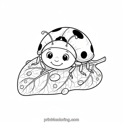 Ladybug's Leafy Perch - free printable coloring page