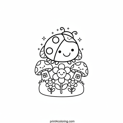 Sparkling Ladybug in a Whimsical Garden - free printable coloring page