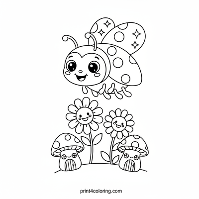 Sparkling Ladybug's Whimsical Garden - free printable coloring page
