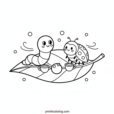 Tiny Friends' Leafy Tea Party - free printable coloring page