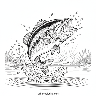 Majestic Bass Leaping at Sunrise - free printable coloring page