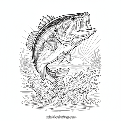 Leaping Bass at Sunrise Spectacle - free printable coloring page