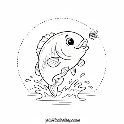 Splashy Bass Fly Catch - free printable coloring page