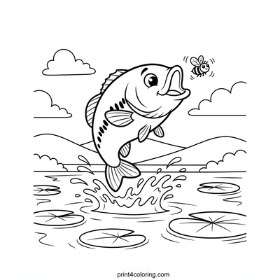 Leaping Bass Adventure: A Fly's Surprise! - free printable coloring page
