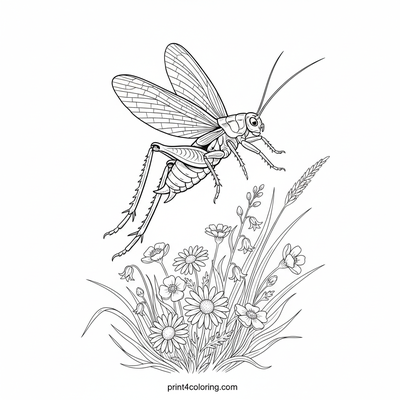 Acrobatic Cricket's Wildflower Leap - free printable coloring page