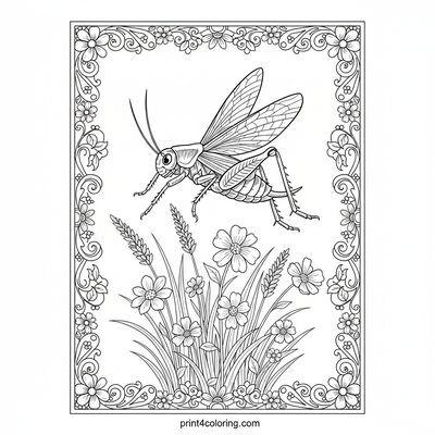 Dynamic Leaping Cricket Amidst Wildflowers - free printable coloring page