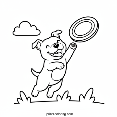 Happy Leaping Pitbull's Frisbee Fun - free printable coloring page