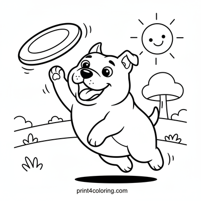 Leaping for Fun: Happy Pitbull and Frisbee - free printable coloring page