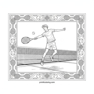 Tennis Superstar's Leaping Volley - free printable coloring page