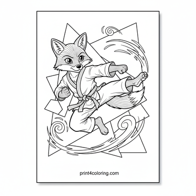 Master Fox's Dynamic Karate Leap - free printable coloring page