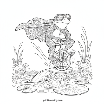 The Great Froggy Unicycle Leap - free printable coloring page