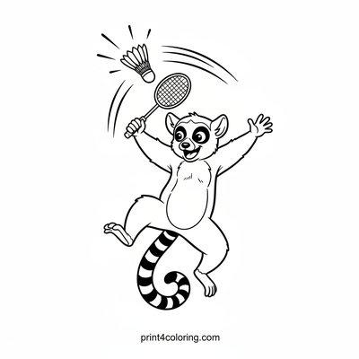 Leaping Lemur's Badminton Blast! - free printable coloring page
