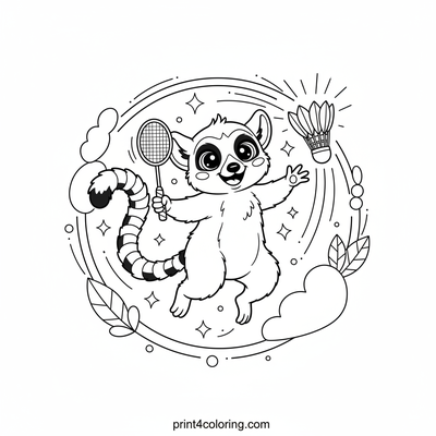 Leaping Lemur Badminton Champion - free printable coloring page