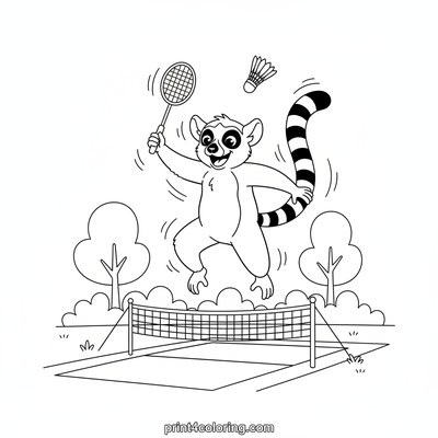 Lemur's Sky-High Badminton Smash! - free printable coloring page