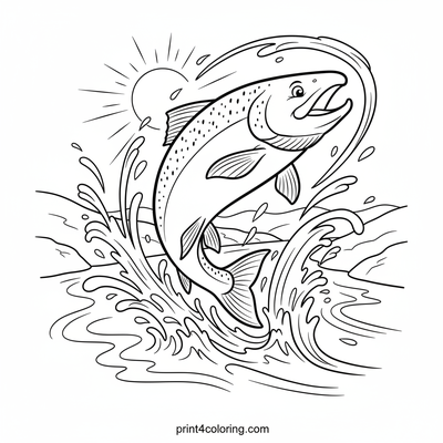Mighty Salmon's Great Leap - free printable coloring page