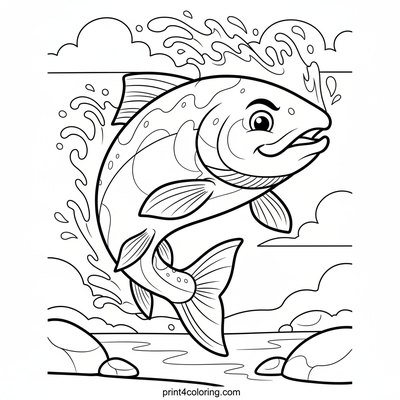 Mighty Salmon's Great Leap - free printable coloring page