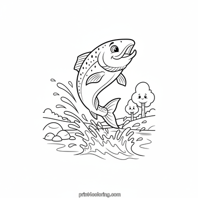Mighty Salmon's Leaping Adventure - free printable coloring page