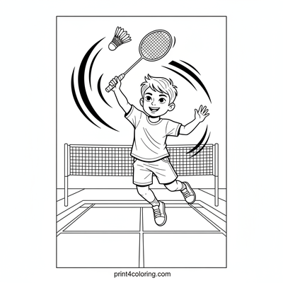 Leaping Shuttlecock Champion: Dynamic Badminton Ace - free printable coloring page