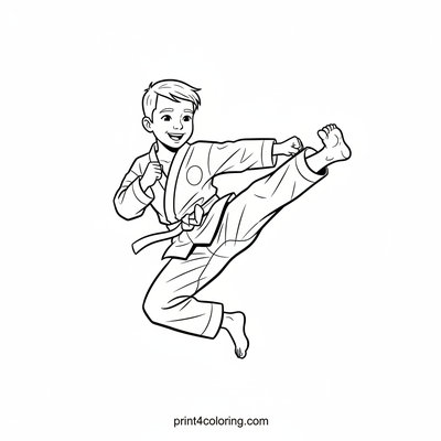 Dynamic Taekwondo Kick - free printable coloring page