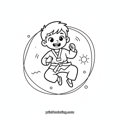 Joyful Taekwondo Leap: A Star's Dynamic Kick! - free printable coloring page