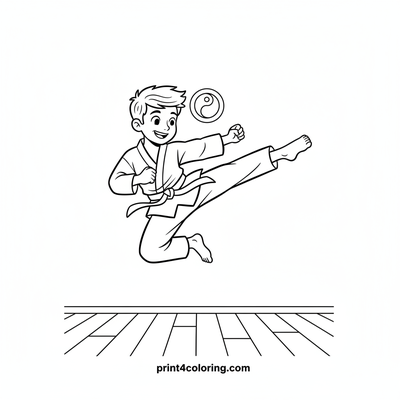 Dynamic Taekwondo Leap - free printable coloring page