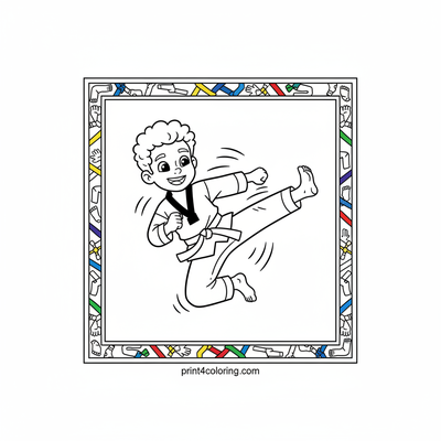 Dynamic Taekwondo Leap - free printable coloring page
