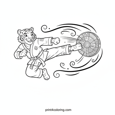 Tiger Taekwondo Master's Mighty Leap - free printable coloring page