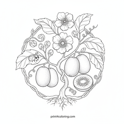 Life on the Kiwi Vine: A Botanical Journey - free printable coloring page