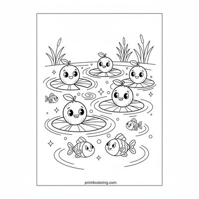Smiling Limes' Sparkling Pond Adventure - free printable coloring page