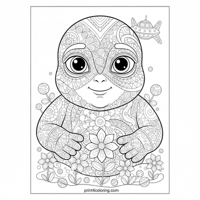 Little Alien's Starry Garden Adventure - free printable coloring page