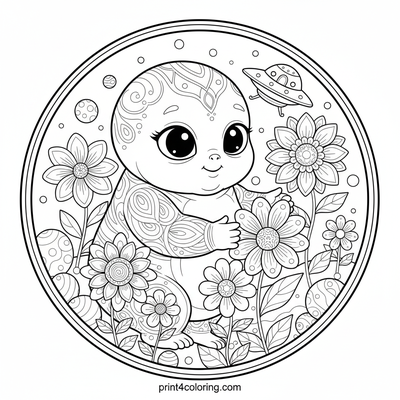 Little Zorp's Starry Garden Adventure - free printable coloring page