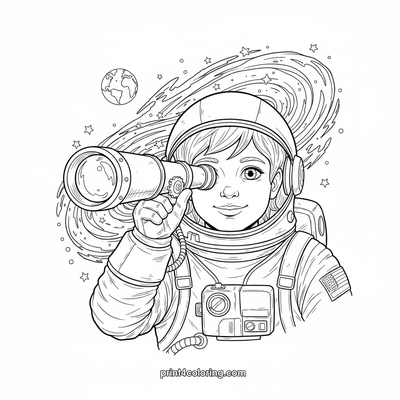 Little Astronaut's Galactic Gaze - free printable coloring page