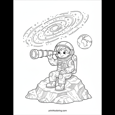 Little Astronaut's Galactic Gaze - free printable coloring page