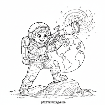Little Astronaut's Galaxy Gaze - free printable coloring page