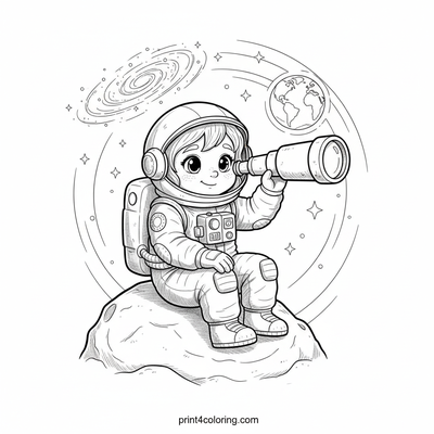 Little Astronaut's Grand Cosmic Adventure - free printable coloring page