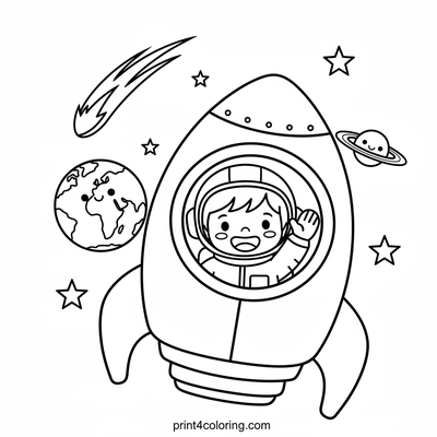 Happy Astronaut's Cosmic Wave - free printable coloring page