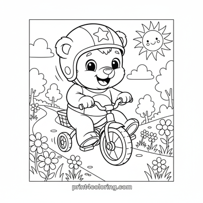 Little Bear's Big Adventure: First Bike Ride - free printable coloring page