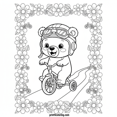 Little Bear's Joyful First Bike Ride - free printable coloring page